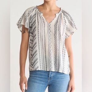 NWT Marine Layer Women’s Lana Jacquard Blouse, Black/White Jacquard, sz XS